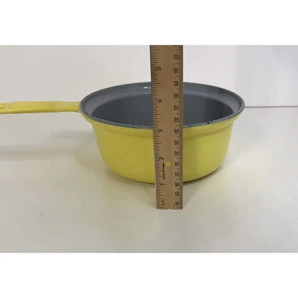 VTG Belgian Descoware Yellow Enamel Cast Iron 2-in-1 Skillet & Saucepan
